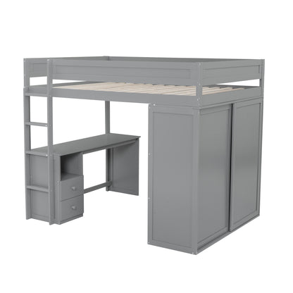 Full Loft Bed with Wardrobe Gray