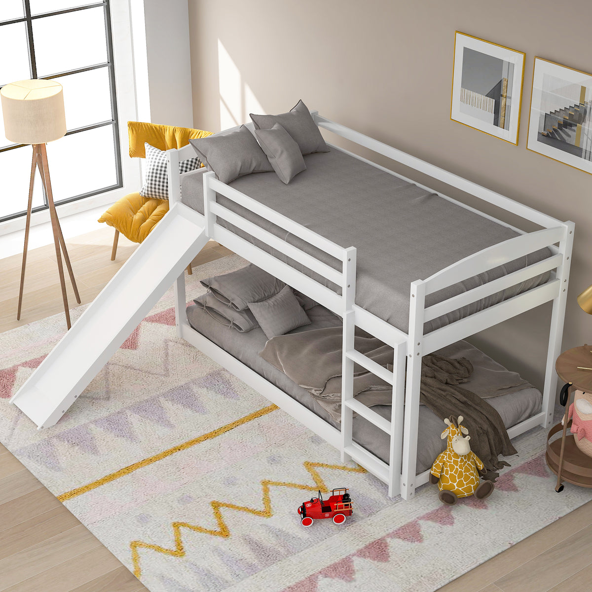 Twin Over Twin Bunk Bed with Slide White