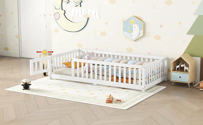Twin Floor Bed with Guardrails White