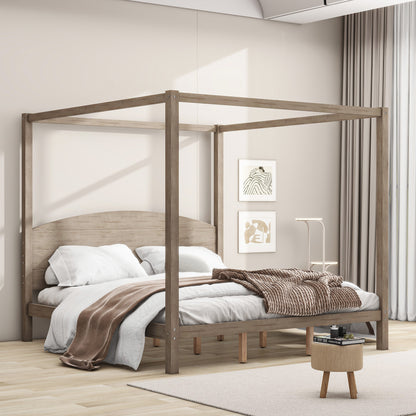 Canopy Platform Bed with Headboard Brown Wash