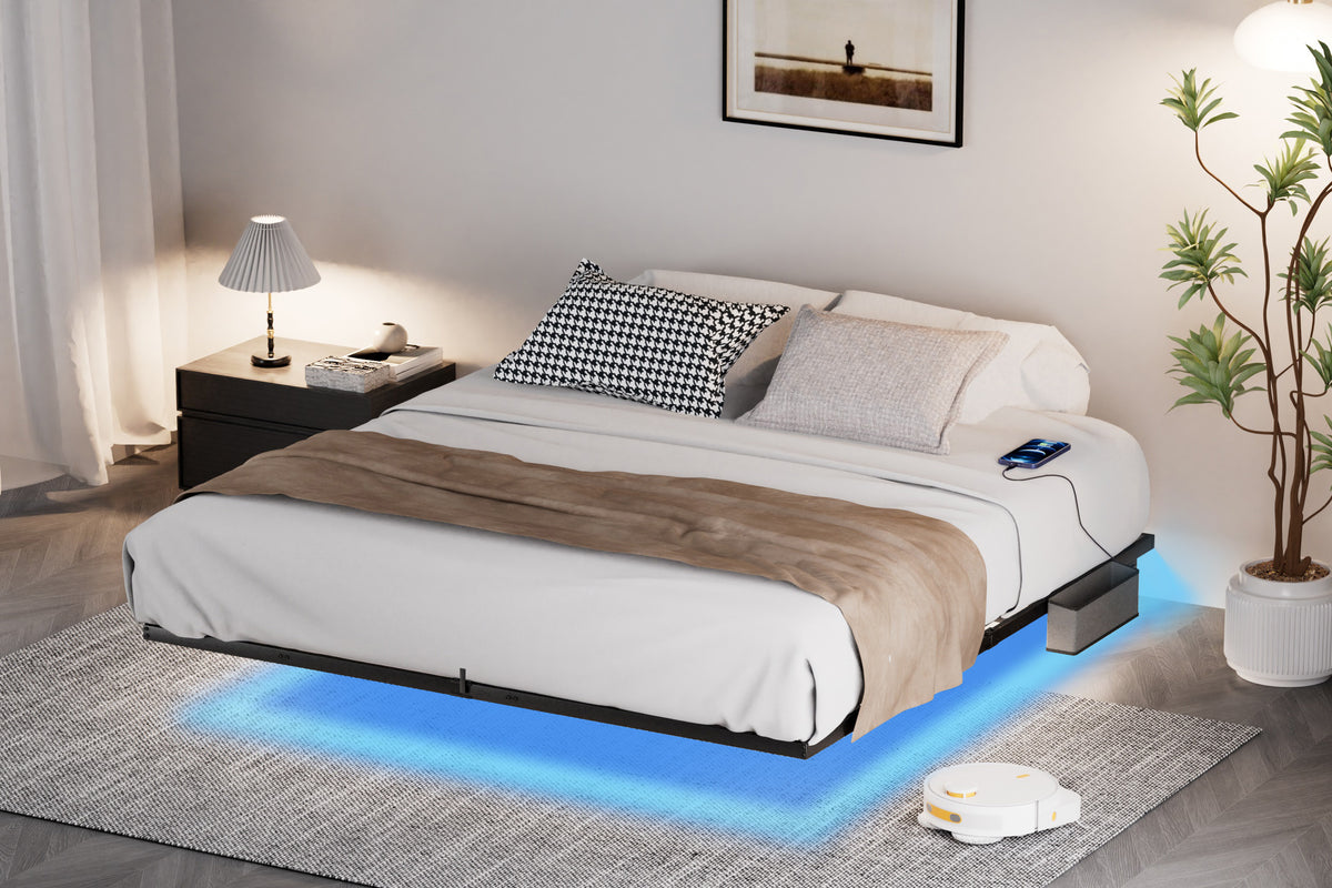 Floating Platform Bed Frame with LED Headboard