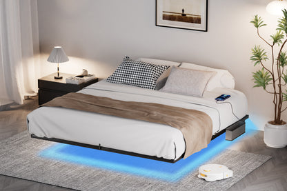 Floating Platform Bed Frame with LED Headboard