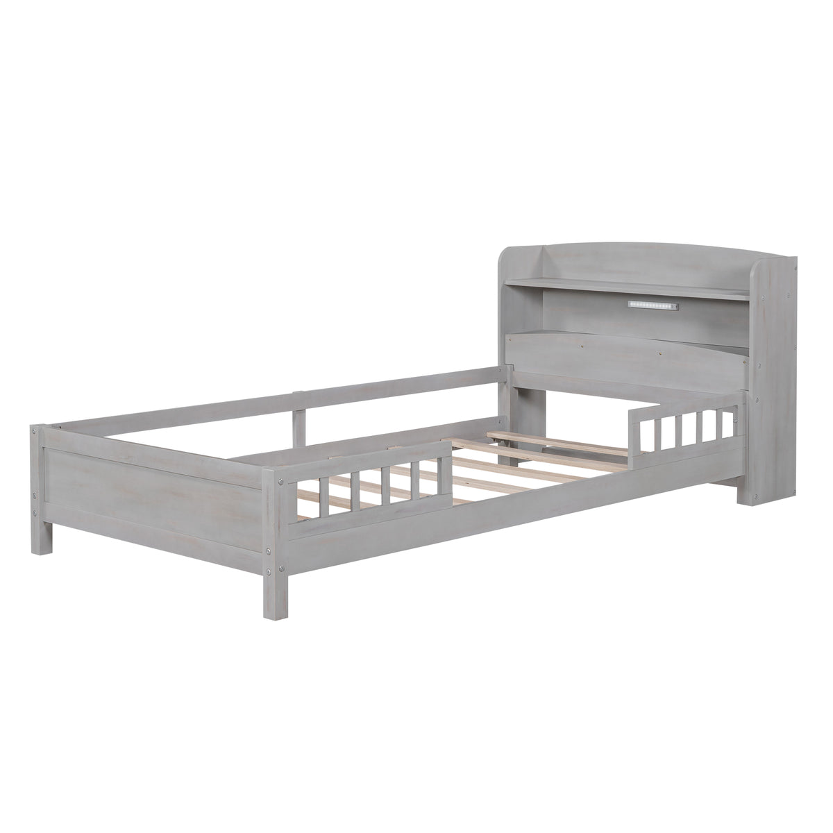 Wood Platform Bed Antique Gray