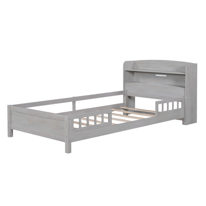 Wood Platform Bed Antique Gray