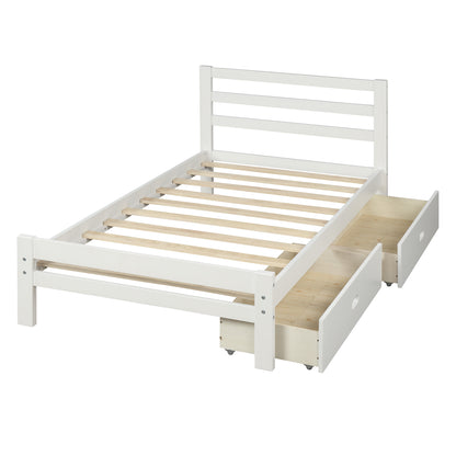 Wood Platform Bed with Drawers White