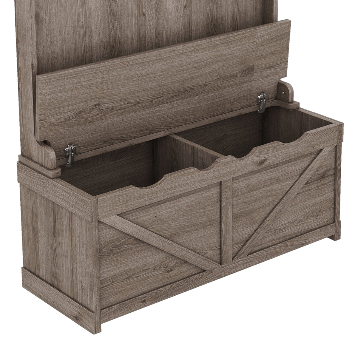Oak Hall Tree with Hooks, Shelves, and Storage Bench