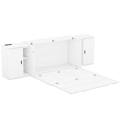 Queen Murphy Bed with USB Ports – White
