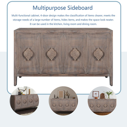 Four-Door Accent Cabinet with Carved Design Brown