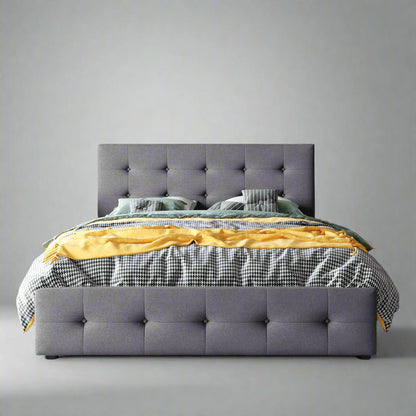Linen Upholstered Platform Bed with Drawers Dark Gray