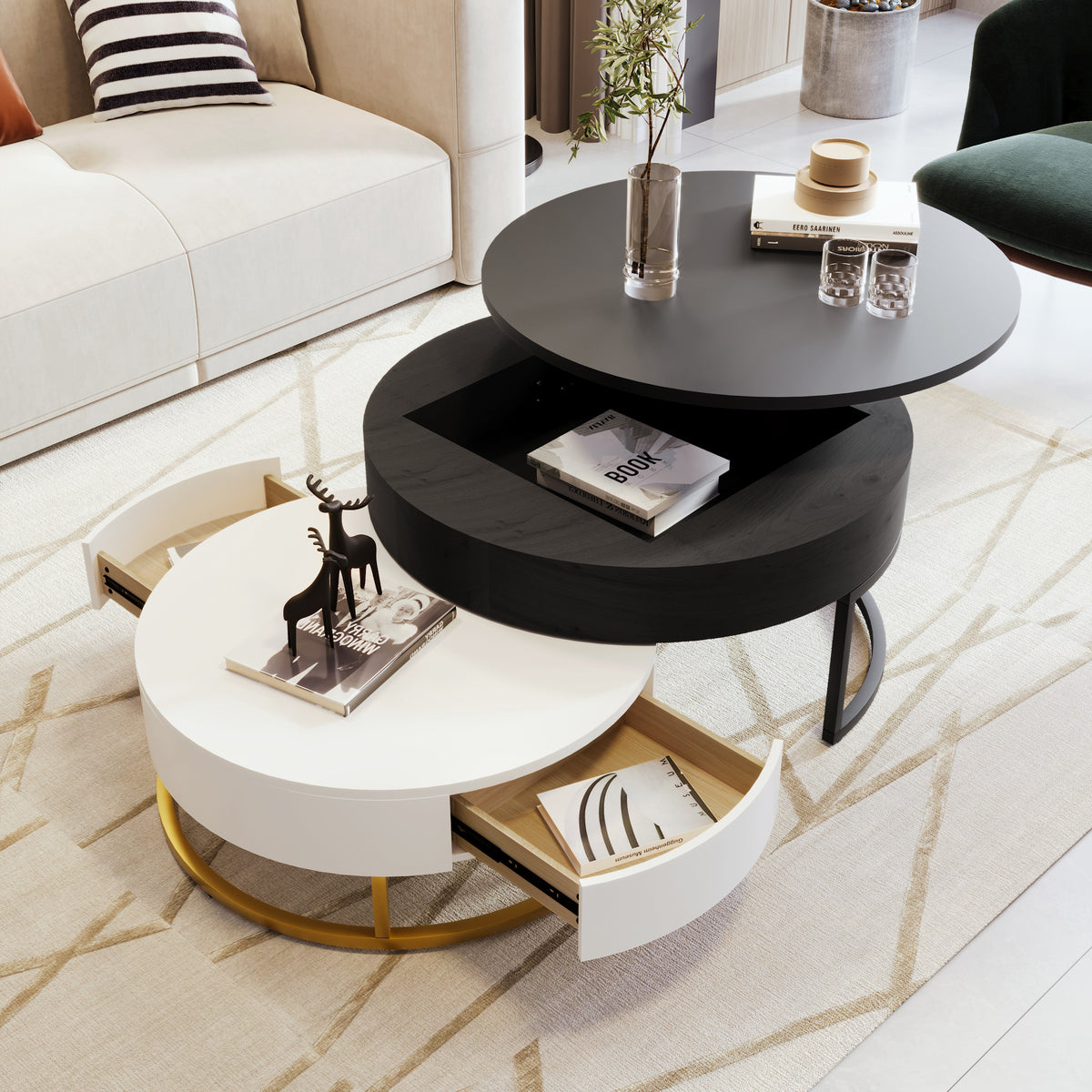 Lift-Top Coffee Tables with Drawers Black
