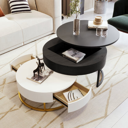 Lift-Top Coffee Tables with Drawers Black