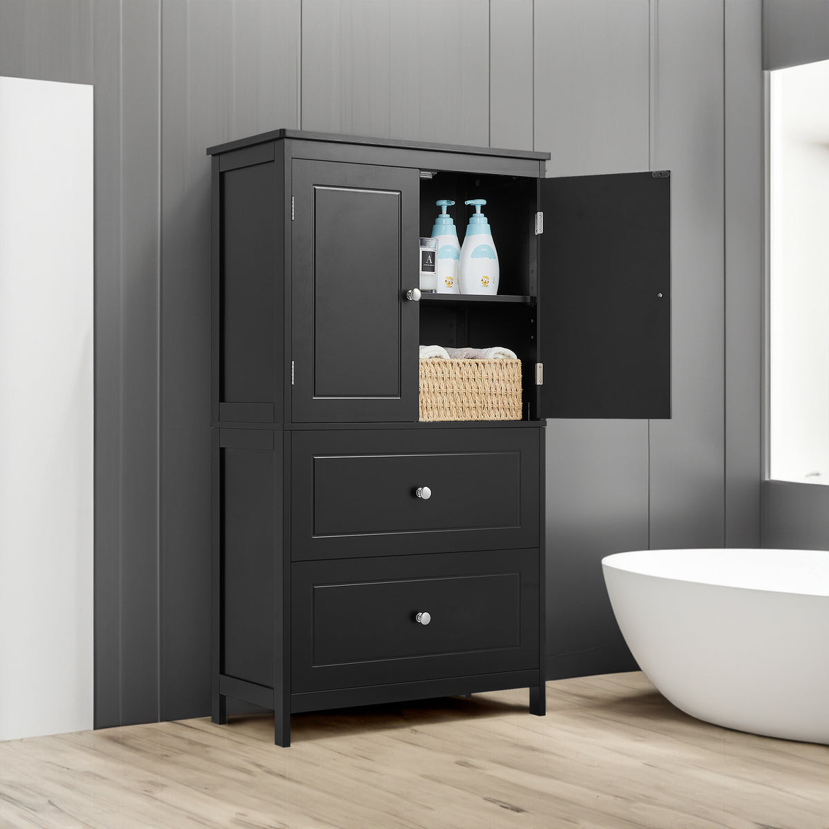 Black Bathroom Storage Cabinet with Drawers