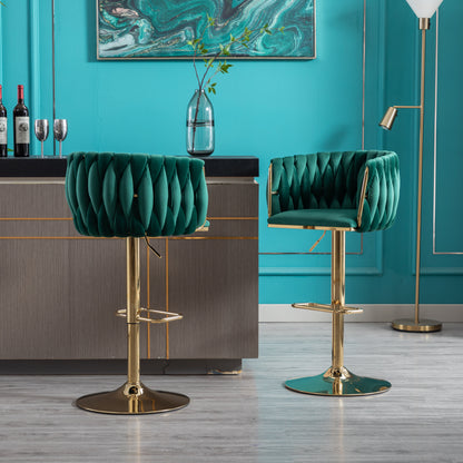 Velvet Swivel Bar Stools Set of 2 Green