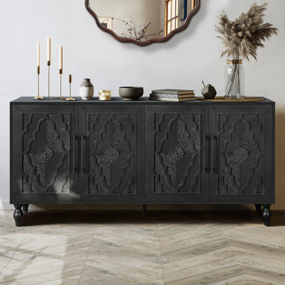 Carved Black Flower Door Storage Cabinet