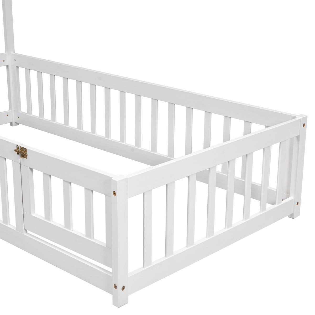 Twin Floor Bed with Fence – White Finish