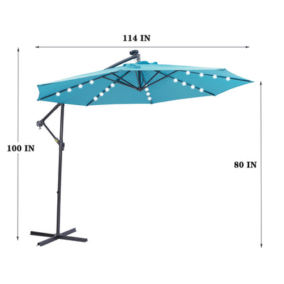 Blue 10ft Solar LED Patio Umbrella – 32 Lights with Crank & Tilt System