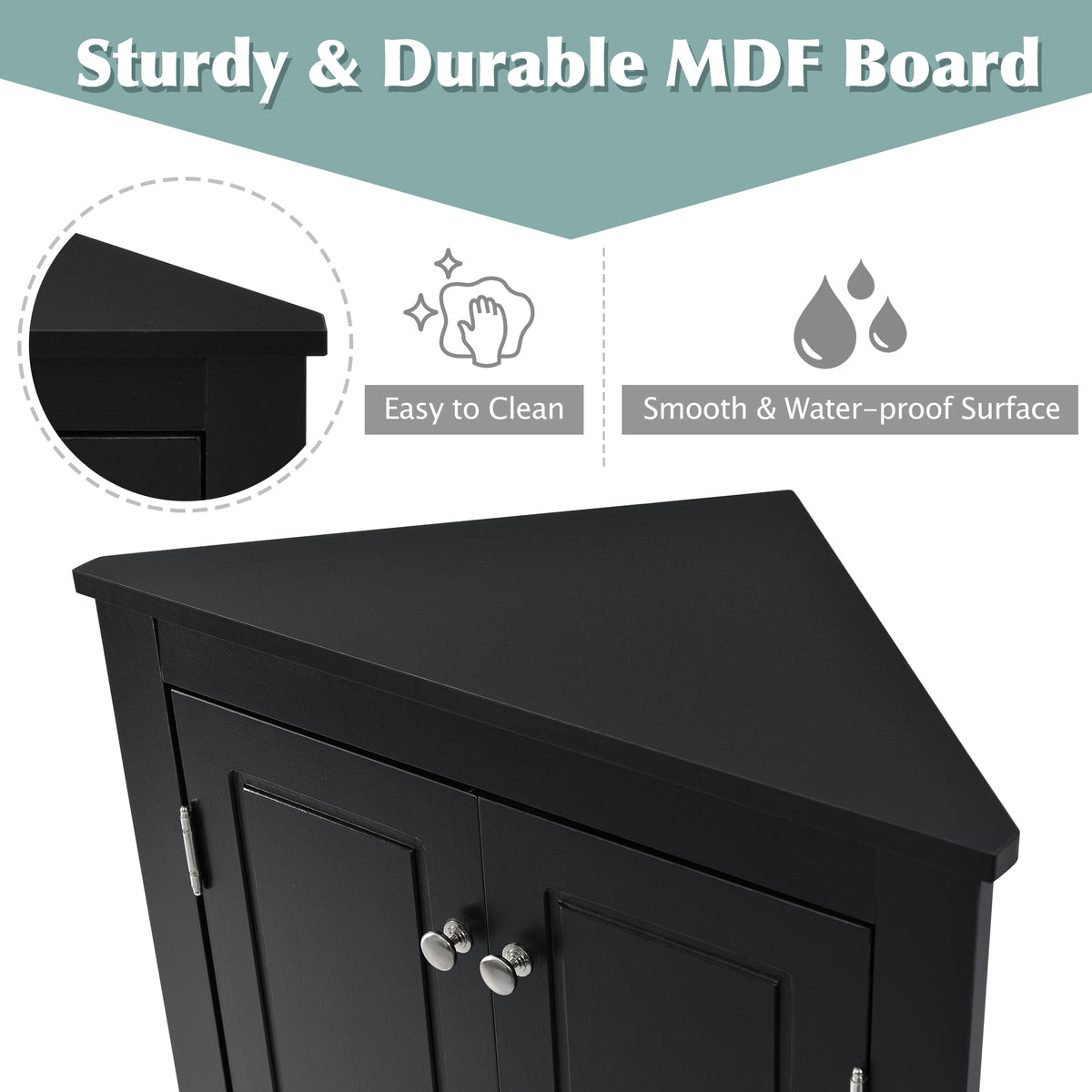 Black Corner Bathroom Cabinet with Shelves