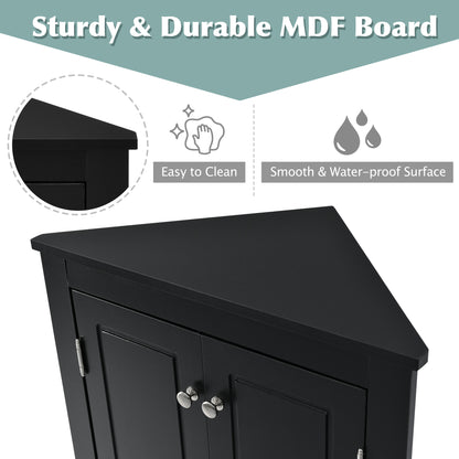 Black Corner Bathroom Cabinet with Shelves