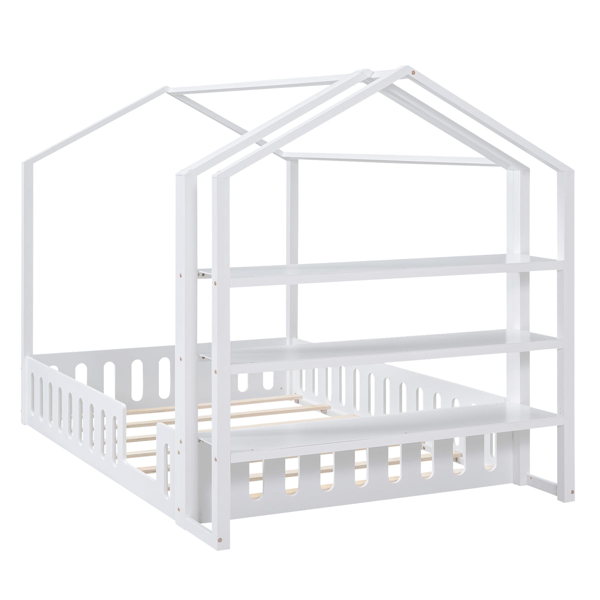 Full Platform Bed with Storage Shelves White