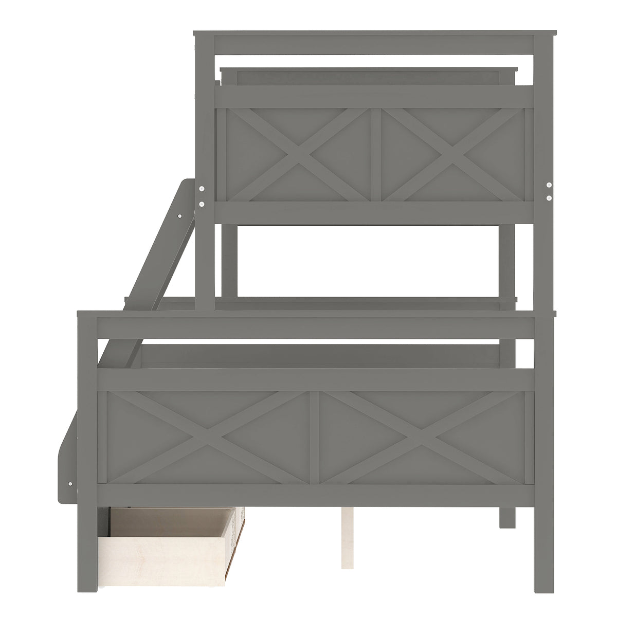 Twin Over Full Bunk Bed with Ladder Gray