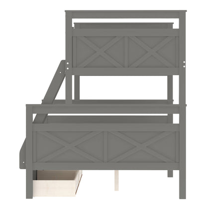 Twin Over Full Bunk Bed with Ladder Gray