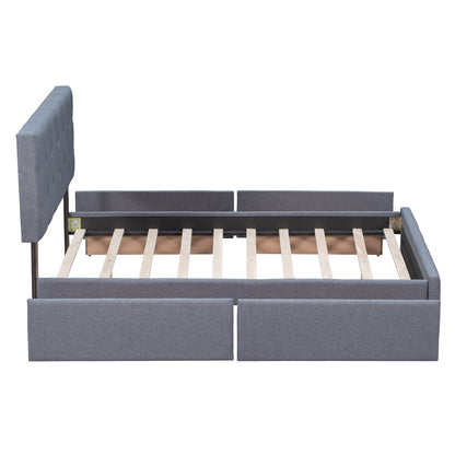 Upholstered Queen Platform Bed with Drawers Gray