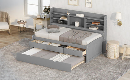 Twin Captain Bed with Storage Drawers Gray