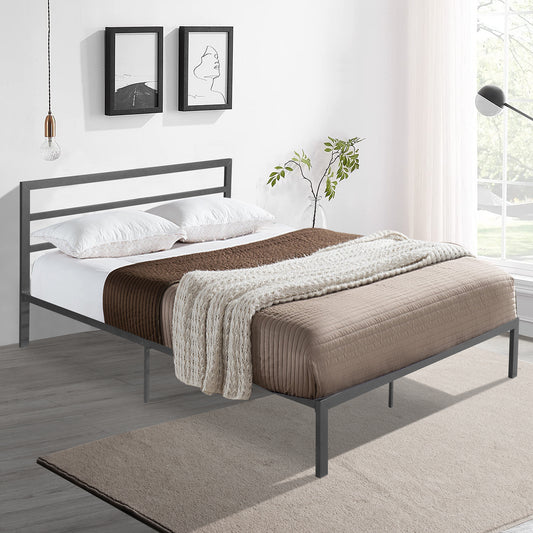 Charcoal Gray Metal Bed Frame with Headboard