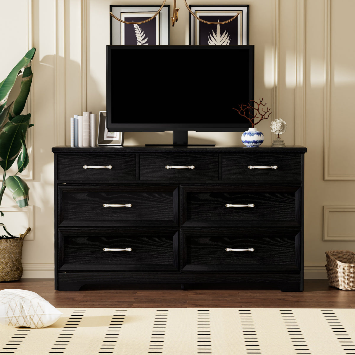 Modern 3-Drawer Dresser Black Finish