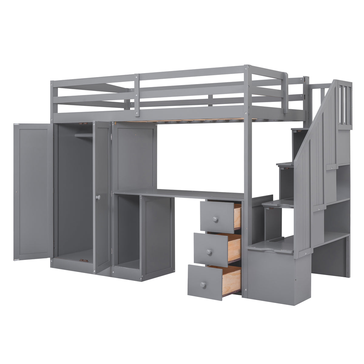 Twin Loft Bed with Wardrobe Gray