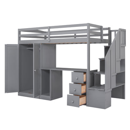 Twin Loft Bed with Wardrobe Gray