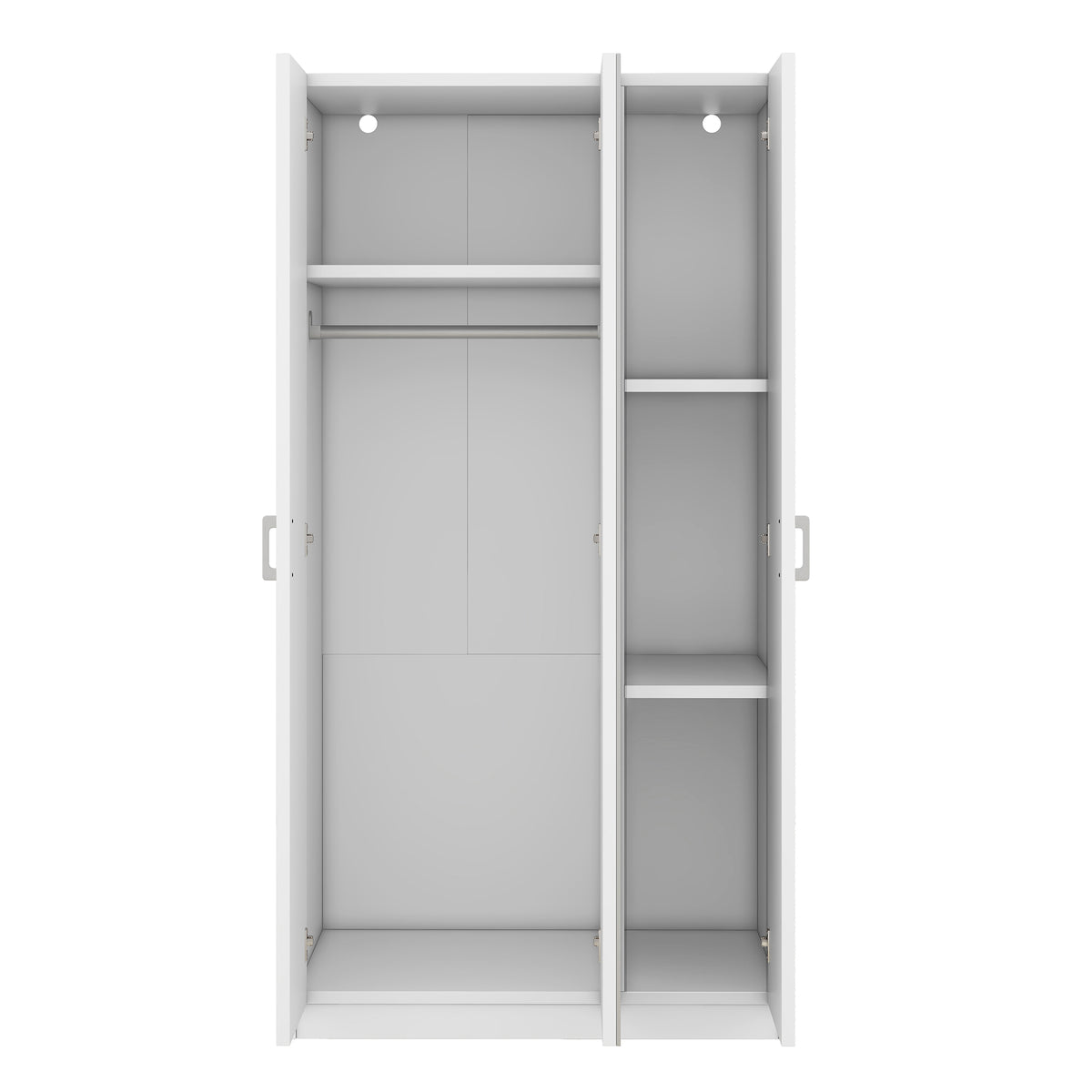 White 3-Door Wardrobe with Center Mirror – Particle Board Closet Organizer with Hanging Space