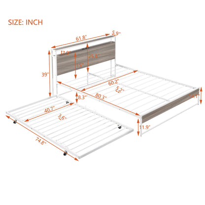 Metal Platform Bed with USB Ports Brown