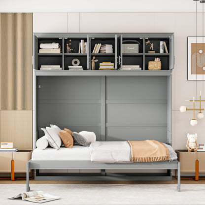 Gray Murphy Bed with Top Cabinets