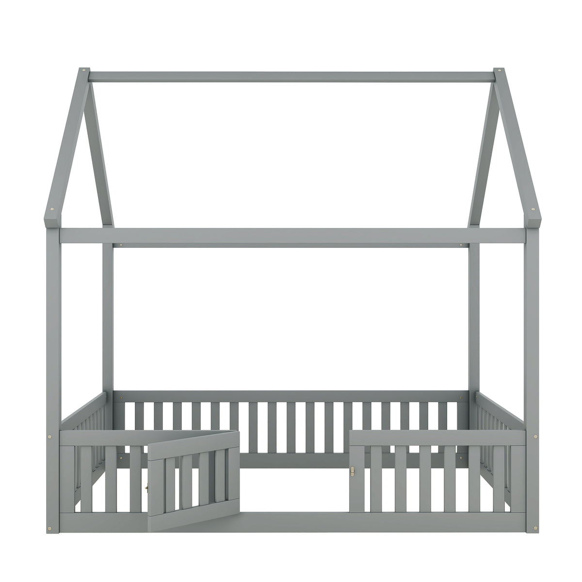 Full Wood Bed with Fence and Door Gray