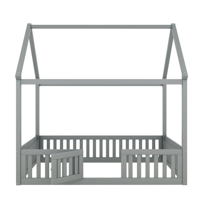 Full Wood Bed with Fence and Door Gray