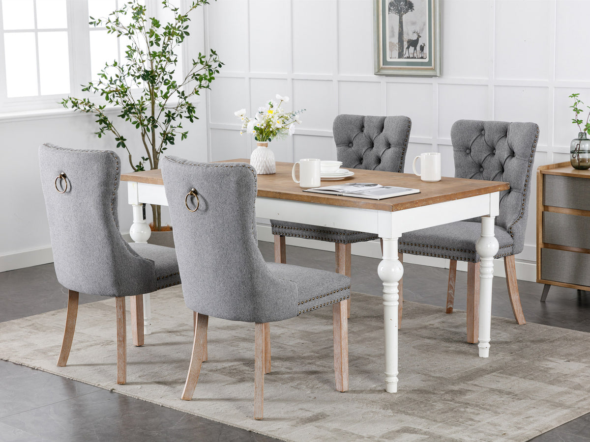 Nikki Tufted Linen Dining Chair Set (2 pcs) – Gray