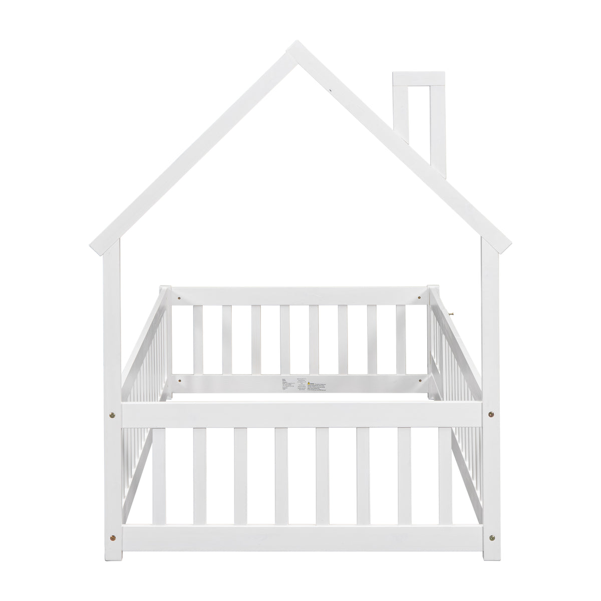 Twin Floor Bed with Fence – White Finish