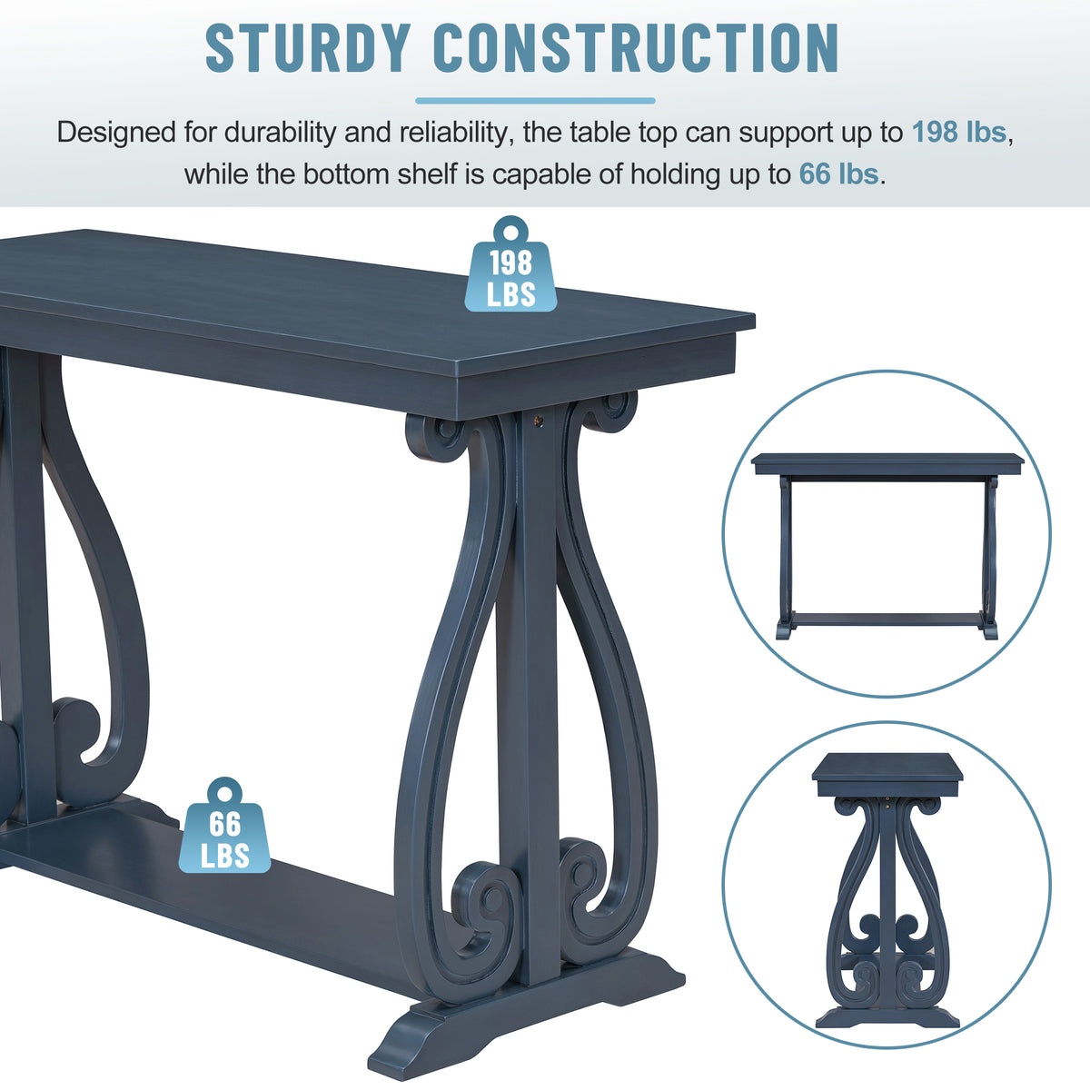 Rustic Console Table 48-Inch Navy Finish