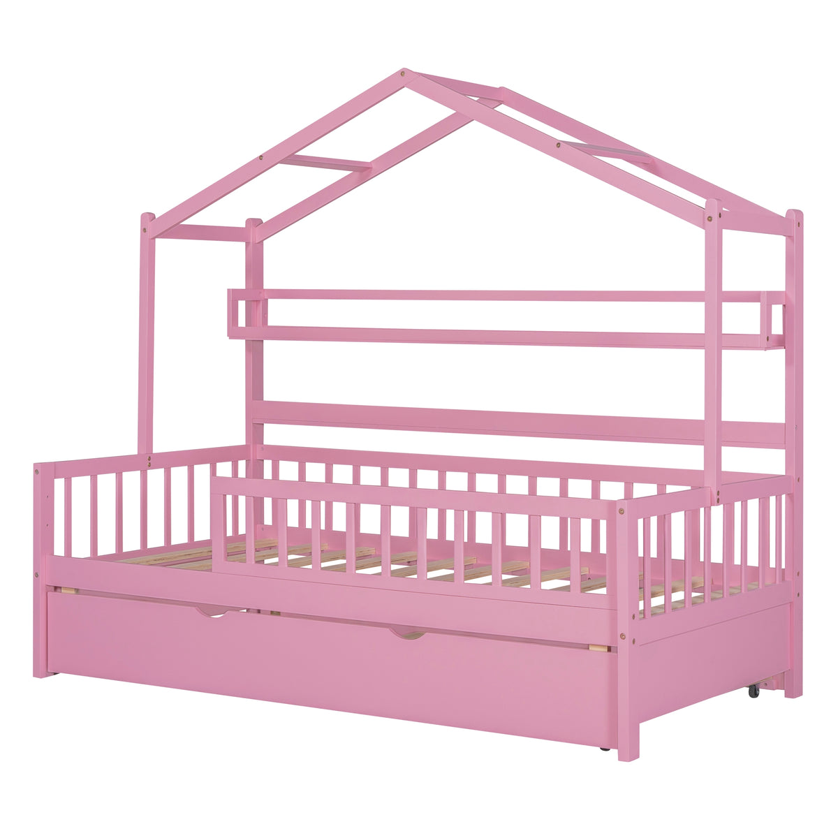 Twin House Bed with Trundle Pink