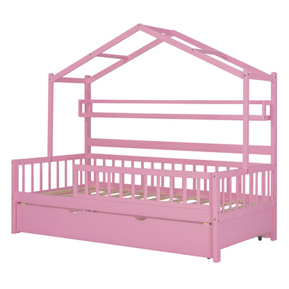 Twin House Bed with Trundle Pink