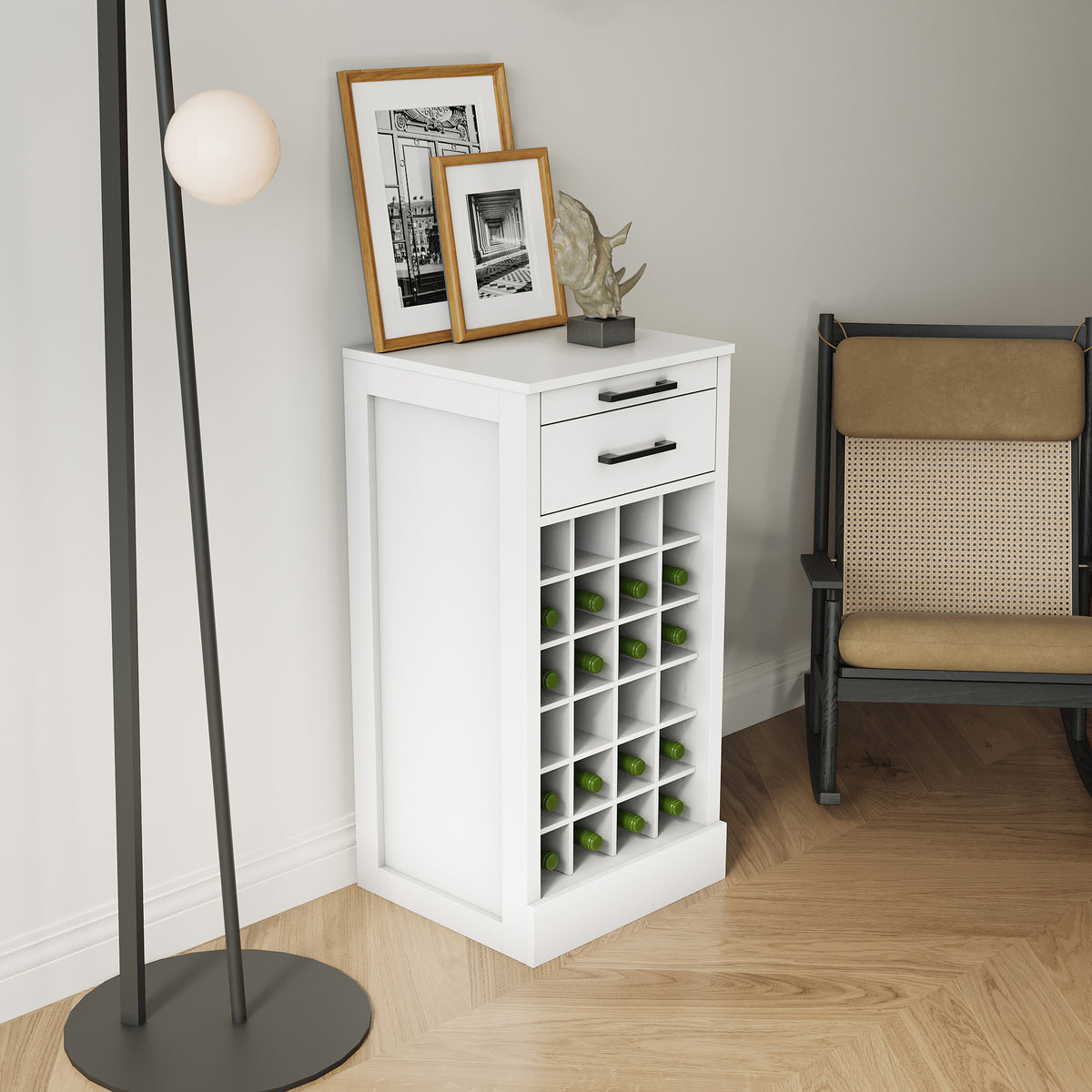 Walnut Modular Wine Bar Cabinet 28-Bottle Storage