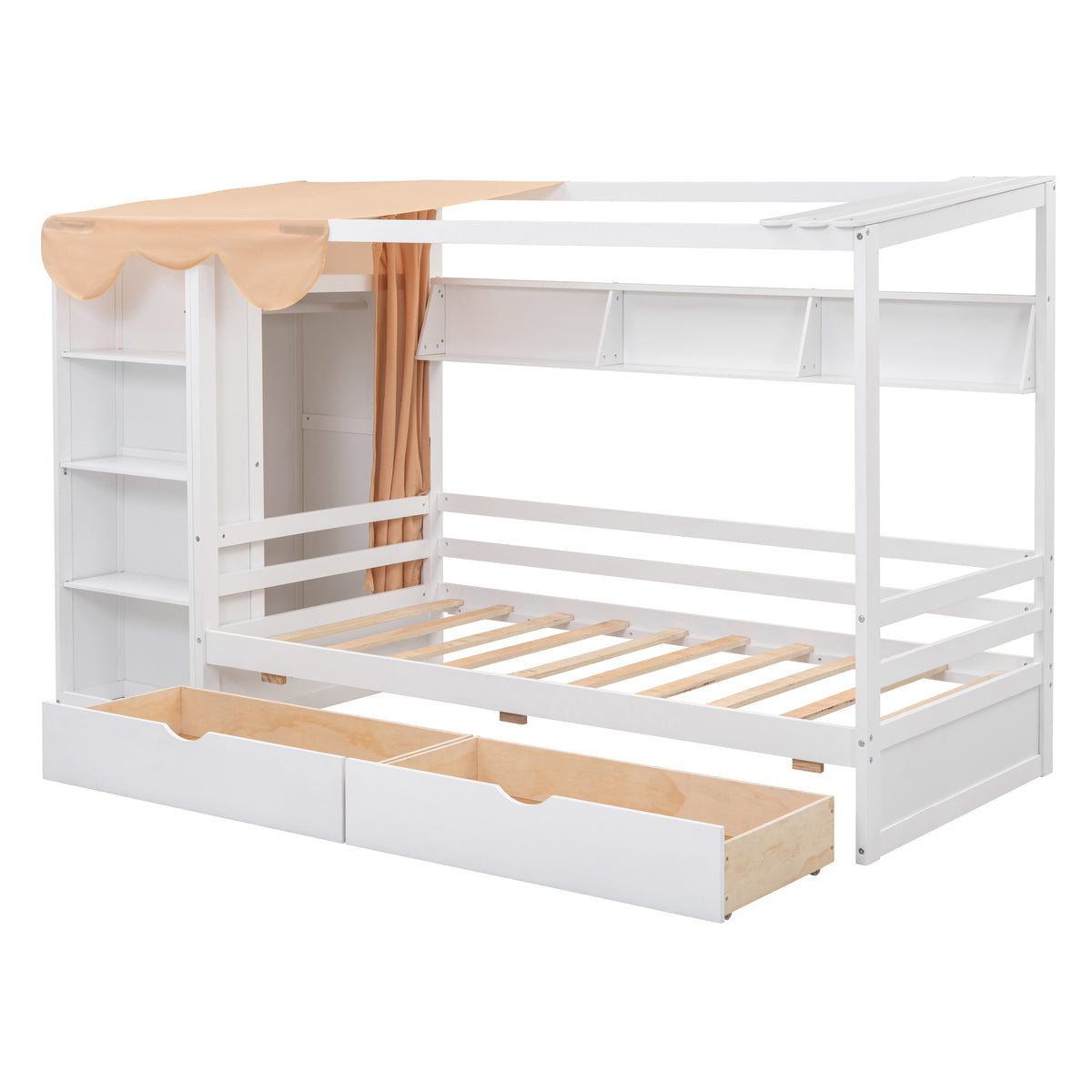 Twin House Bed with Wardrobe White