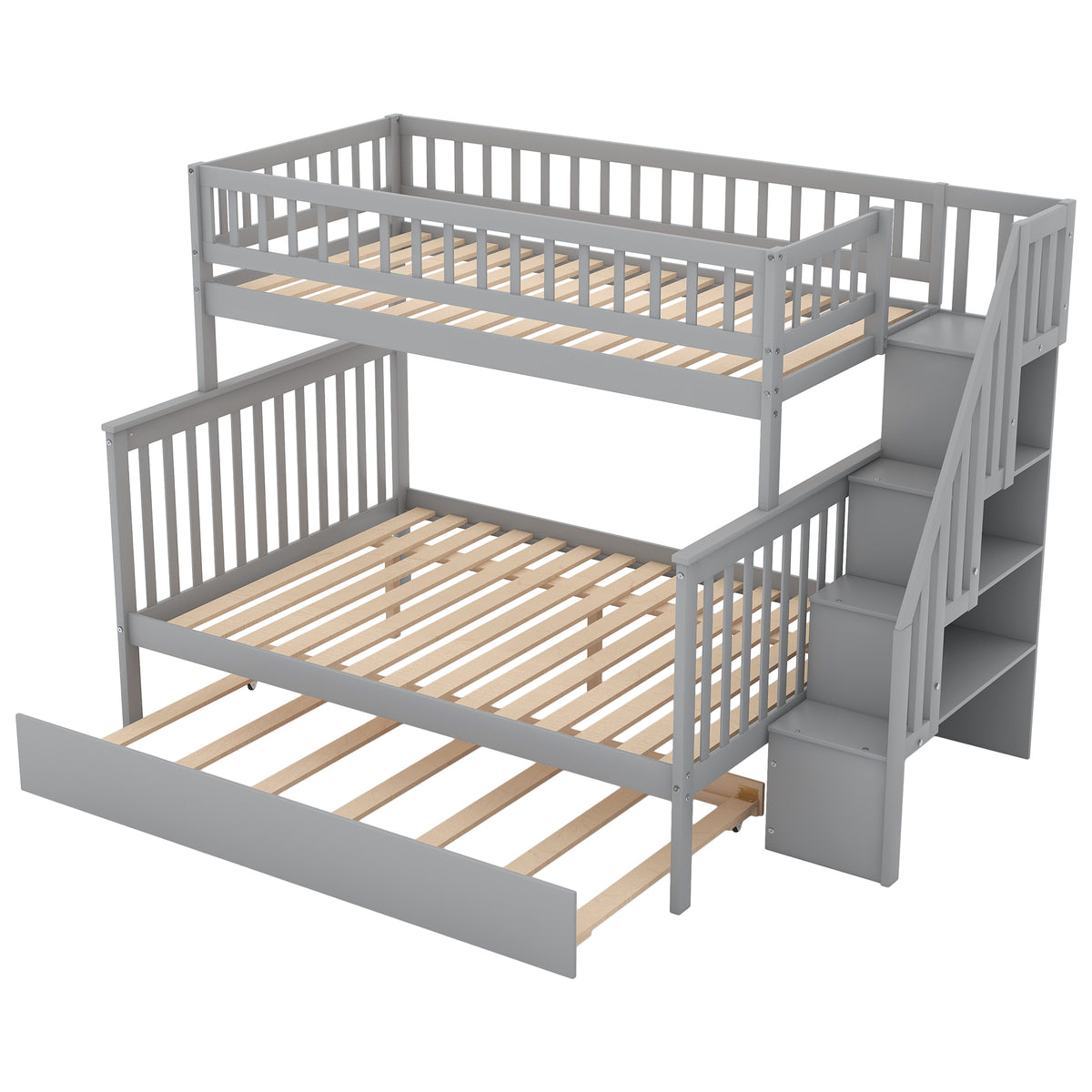 Twin Over Full Bunk Bed with Trundle Gray