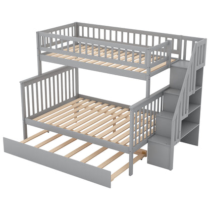 Twin Over Full Bunk Bed with Trundle Gray