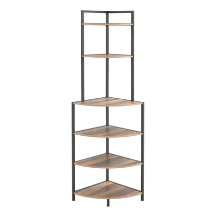 Tall Wooden Bookshelf Corner Storage Brown