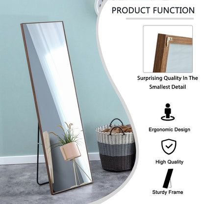 Brown Full-Length Floor Mirror Solid Wood Frame