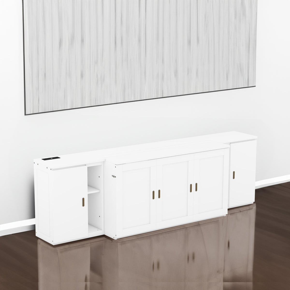 Queen Murphy Bed with USB Ports – White