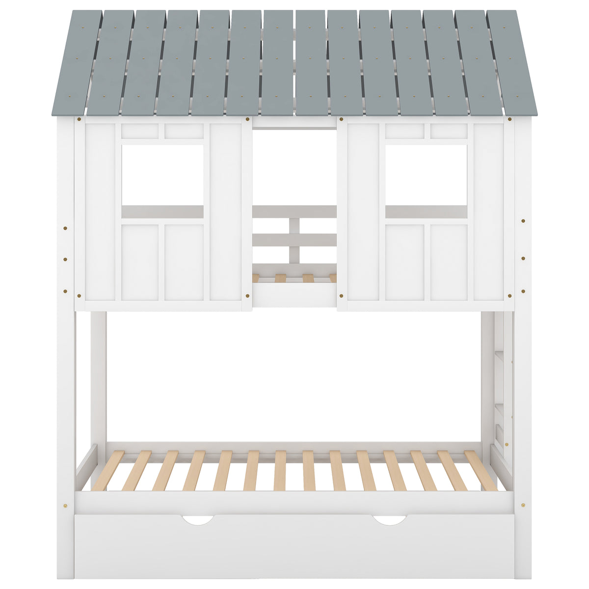 House Bunk Bed with Roof White