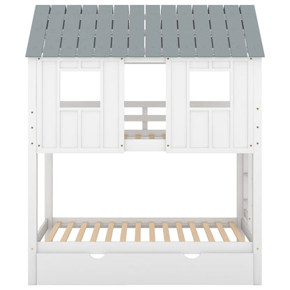 House Bunk Bed with Roof White